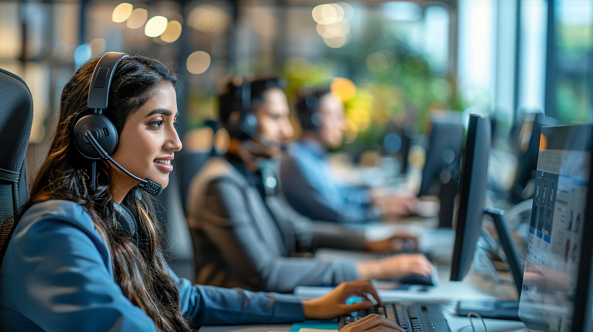 Franchise support team member on a call